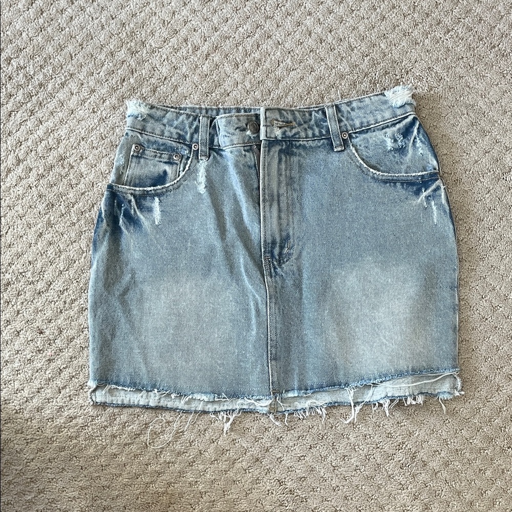 Denim Mini Skirt - Light Blue Distressed